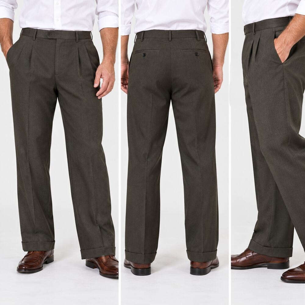 Lauren Ralph Lauren Mens Dress Pants 38x32 Charcoal Gray Pleated Cuffed Trousers
